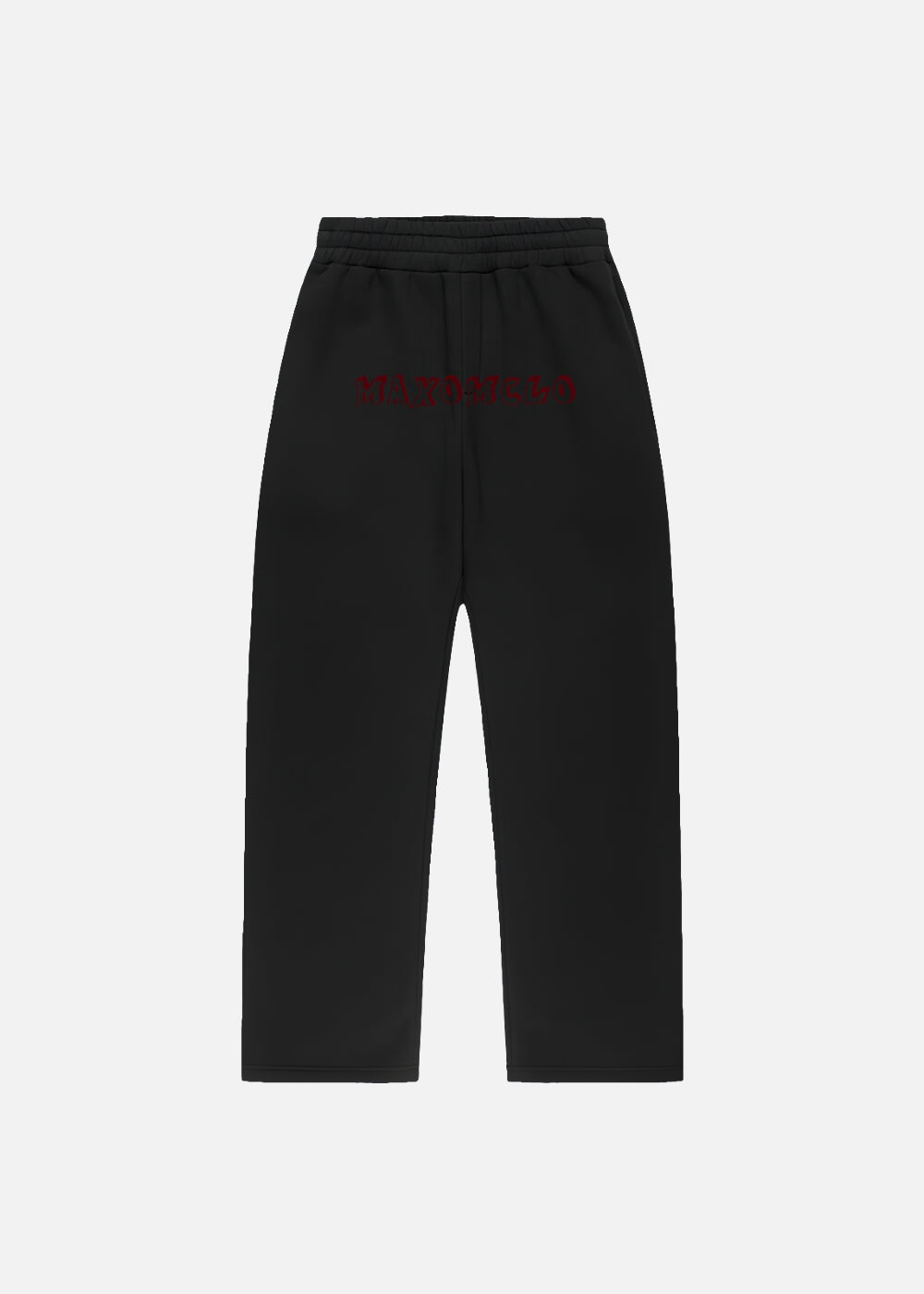 Front view of black unisex baggy sweatpants – fashion-forward heavyweight streetwear pants with relaxed silhouette.