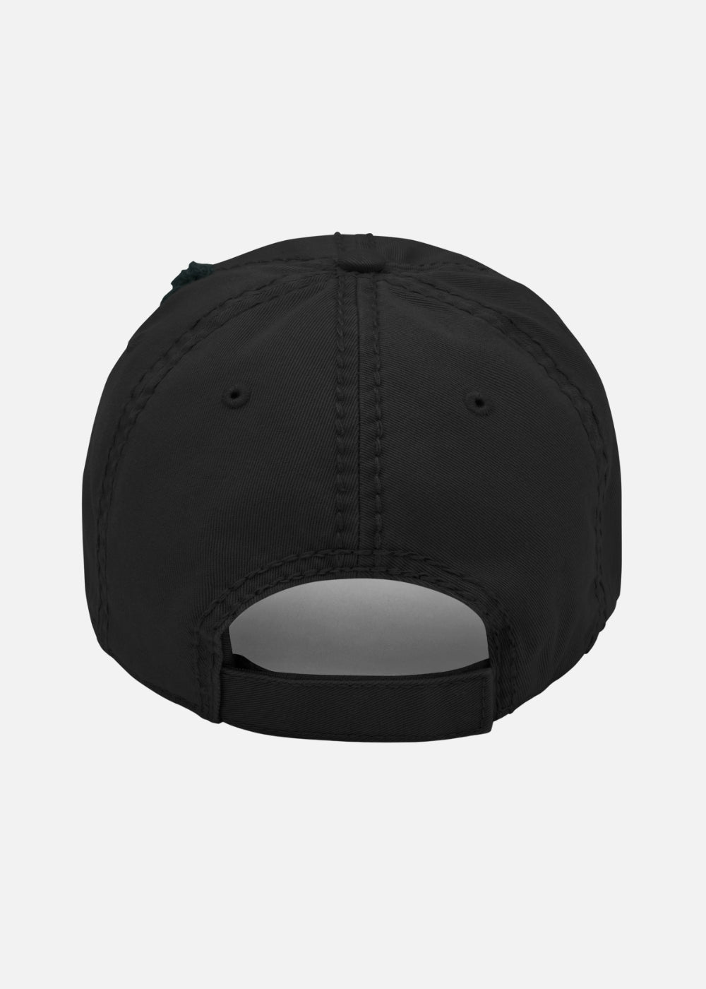 Adjustable black vintage cap with rugged detailing – breathable cotton twill and streetwear-ready backstrap for a perfect fit.