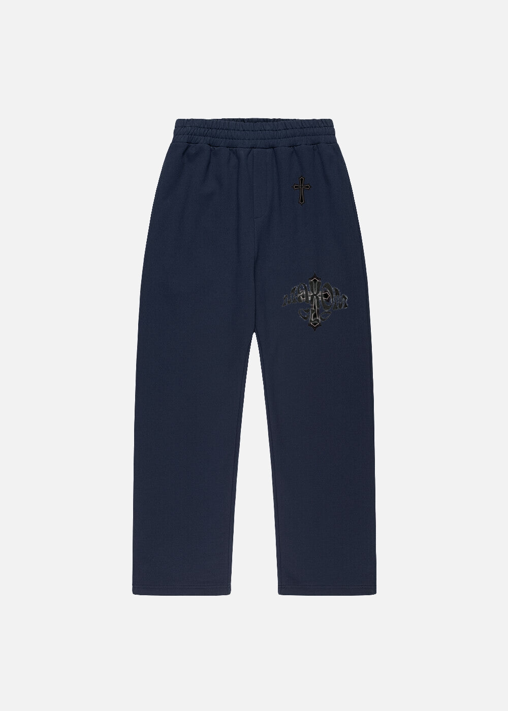 Baggy sweatpants in navy – front view of MAXOMclo Elysium oversized streetwear pants. Designed for comfort and style – ideal for gym-ready streetwear outfits.