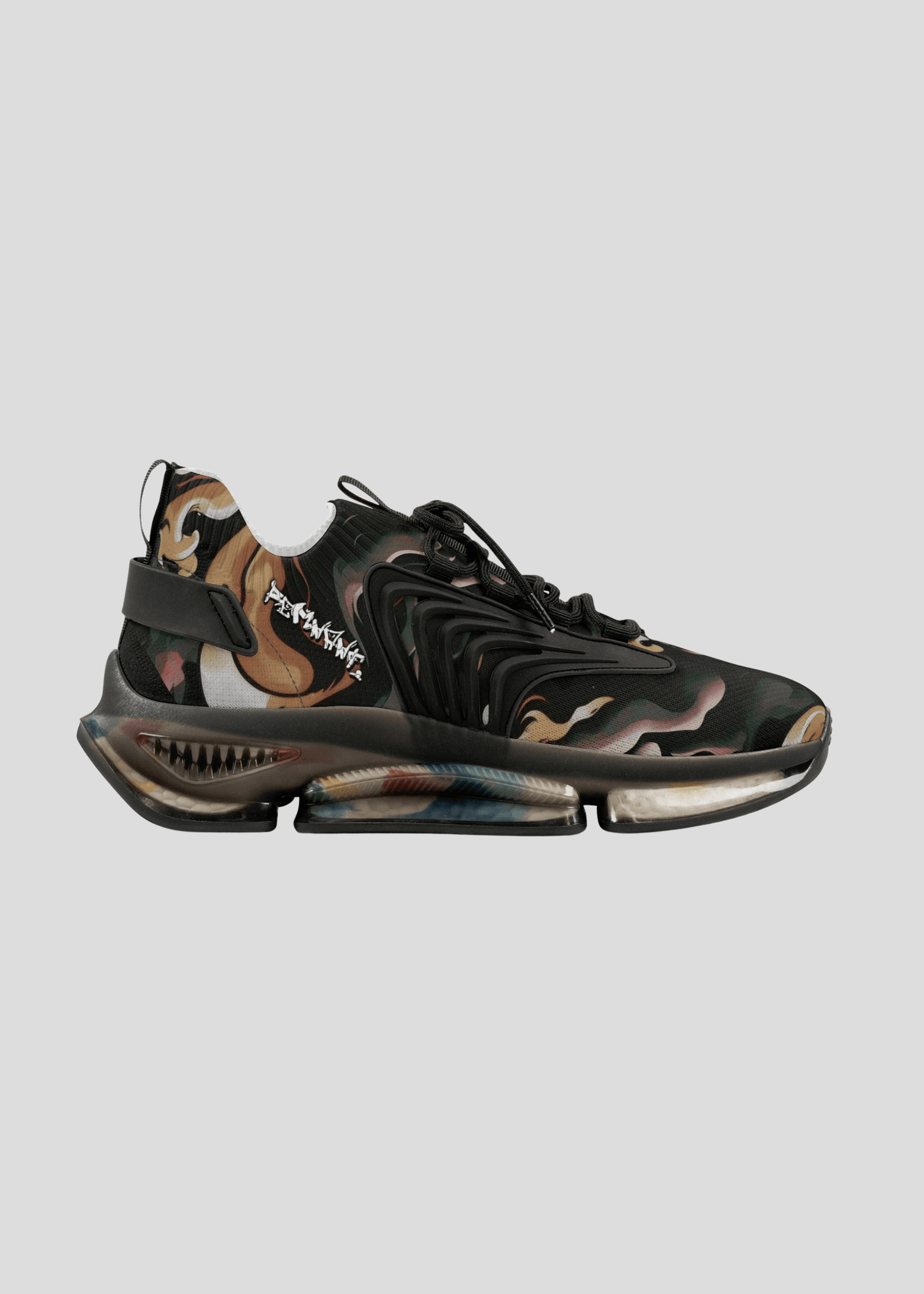Right side view of MAXOMclo REMNANT futuristic multicolor dark smoke sneakers – lightweight and comfortable streetwear.