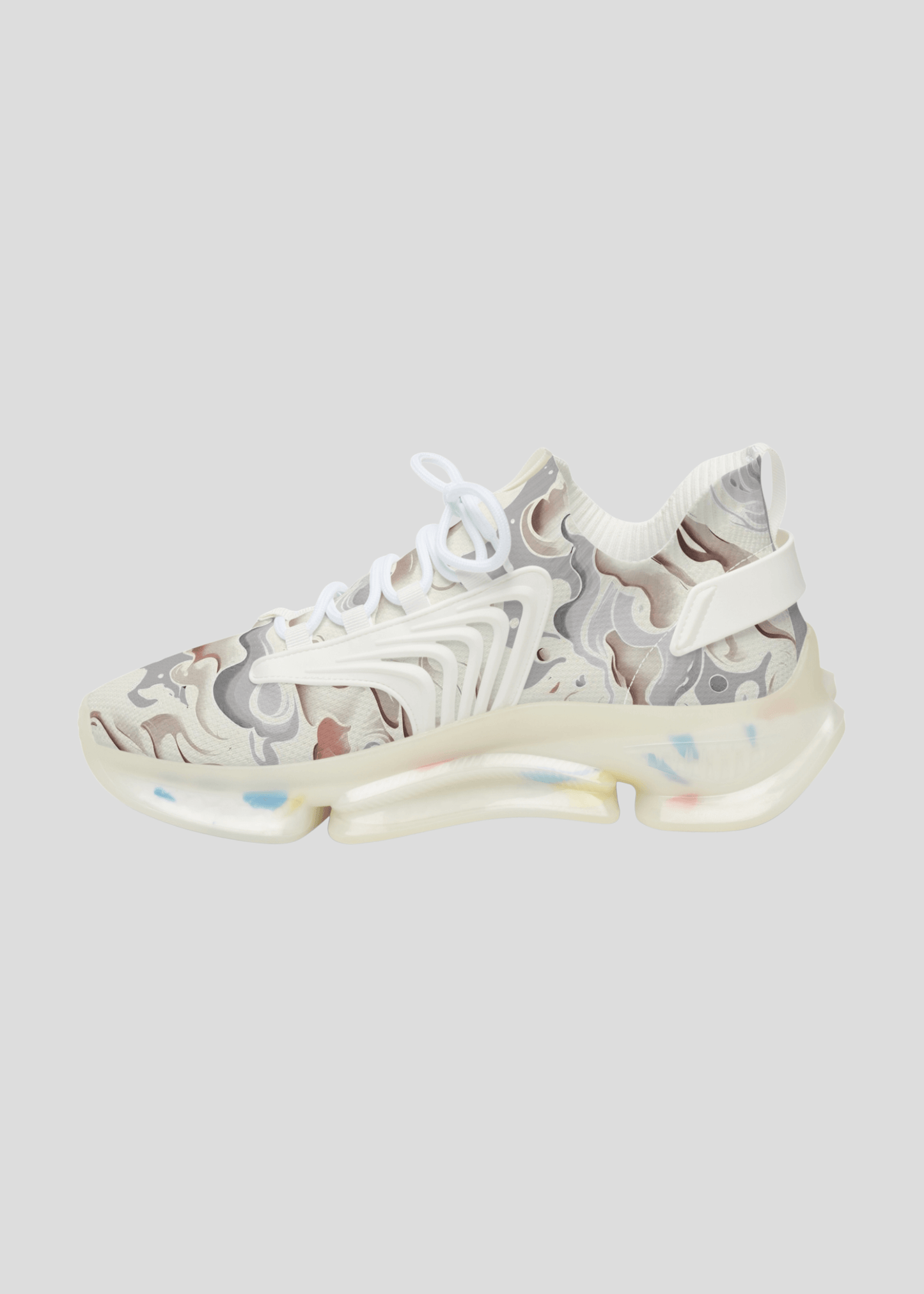 Inner side profile of MAXOMclo REMNANT light futuristic abstract smoke sneakers – breathable and stylish streetwear design.