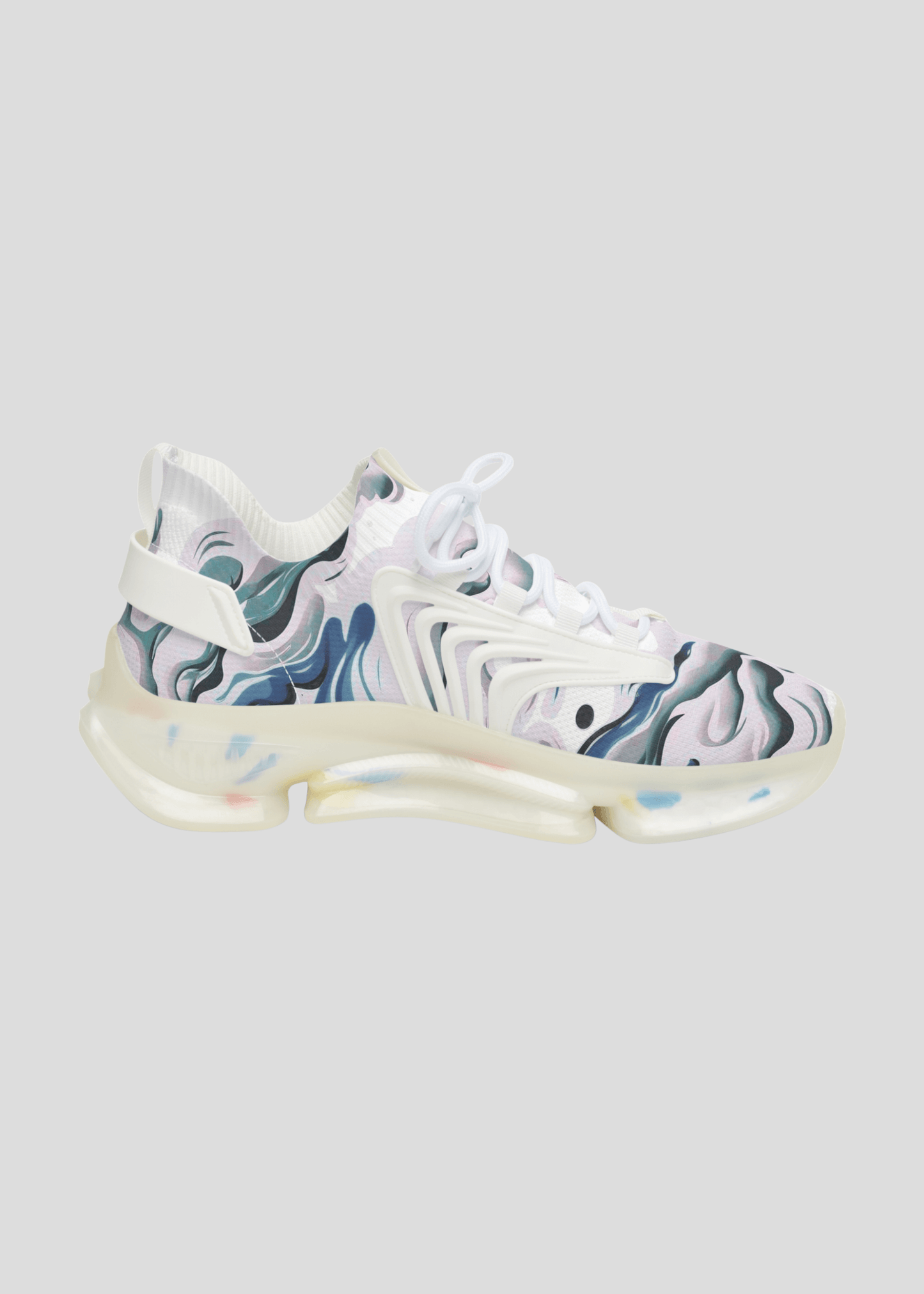 Inner side profile of MAXOMclo REMNANT limited edition sneakers – 2025 abstract smoke design streetwear shoes.