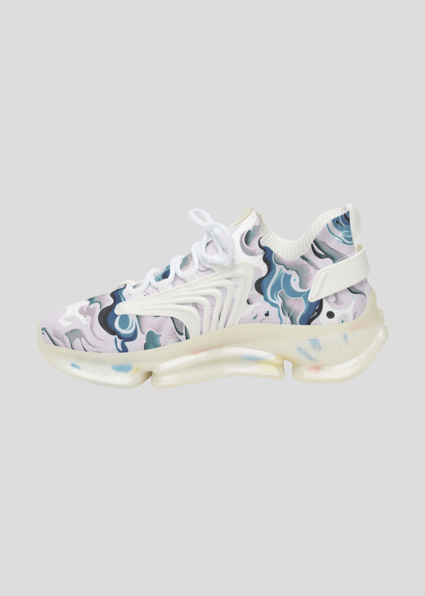 Inner side profile of MAXOMclo REMNANT futuristic abstract smoke sneakers – breathable and stylish streetwear design.