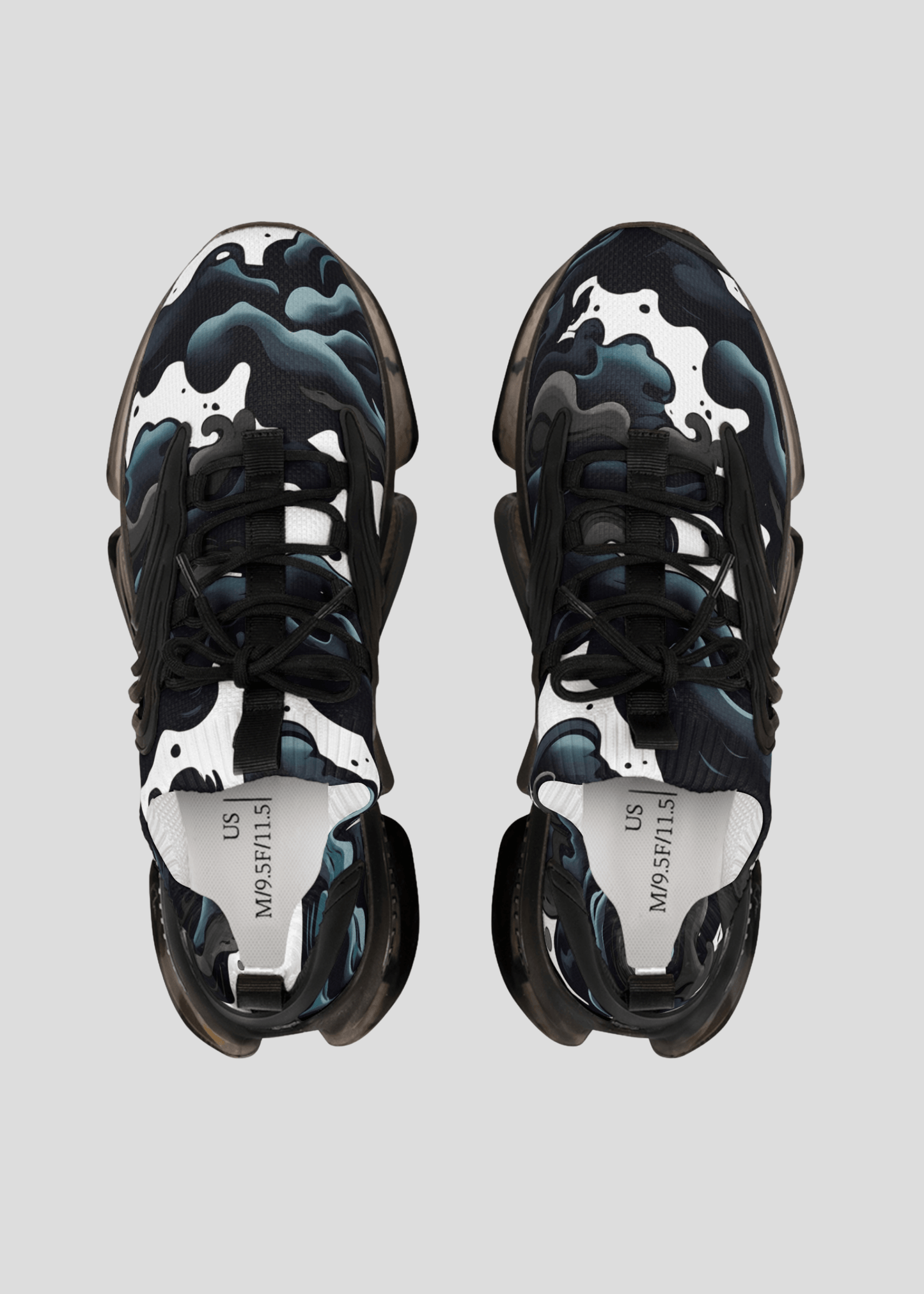 Top view of MAXOMclo REMNANT men’s smoke pattern sneakers – modern streetwear style with cushioned insole and graphic print.