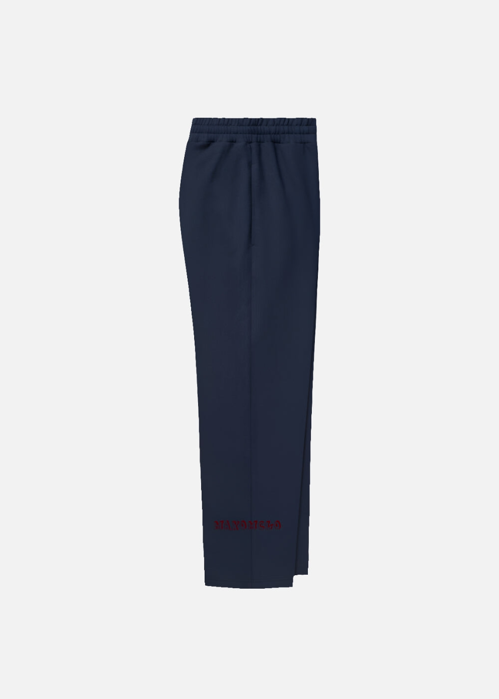 Right side of navy streetwear joggers – relaxed fit pants with side pockets and cotton-polyester blend comfort.