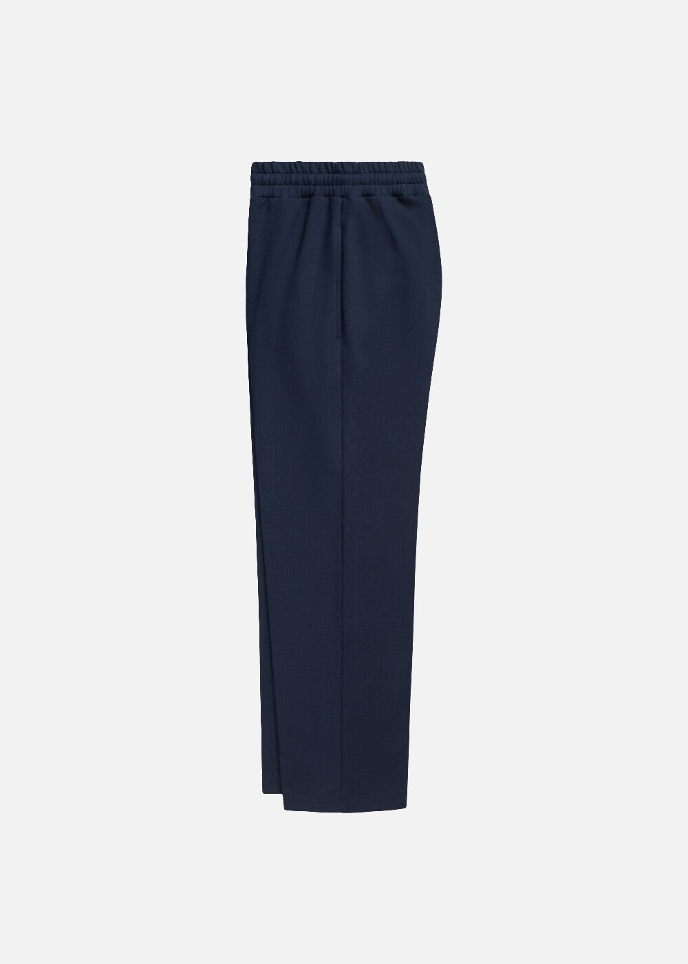 Left view of navy unisex oversized joggers – urban fashion sweatpants for men and women with adjustable waistband.