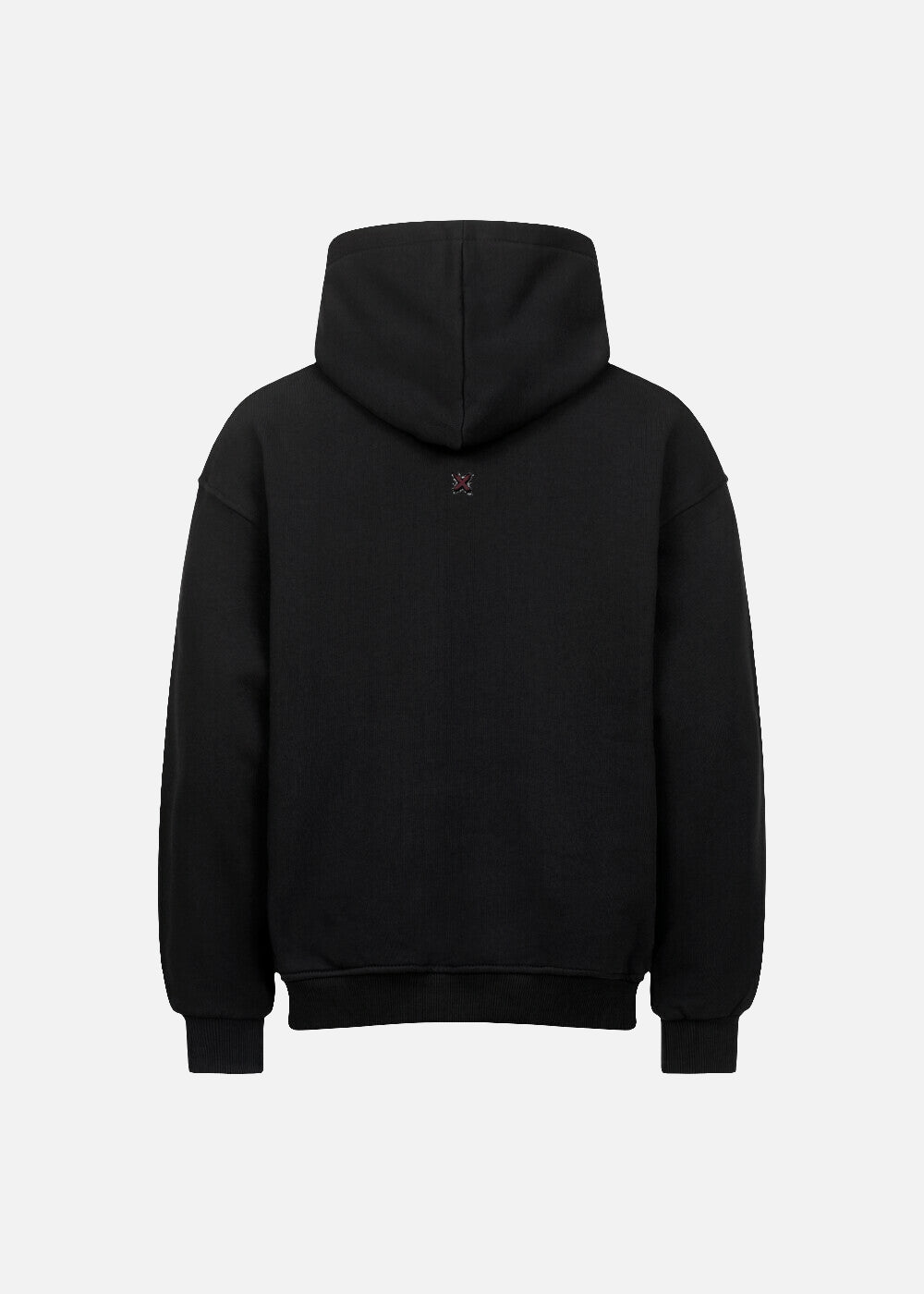 Back of MAXOMclo black Red Obsidian hoodie – heavyweight 380 GSM cotton hoodie with urban streetwear attitude and premium relaxed design.