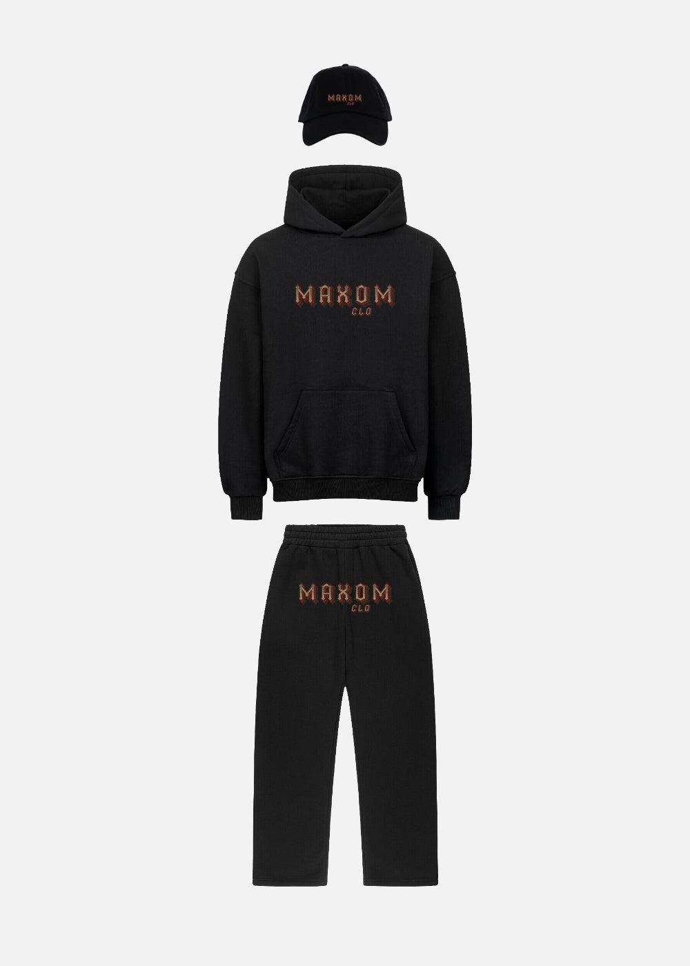 Rose Reaper full black streetwear bundle – oversized hoodie, baggy sweatpants and cap for bold unisex urban fashion