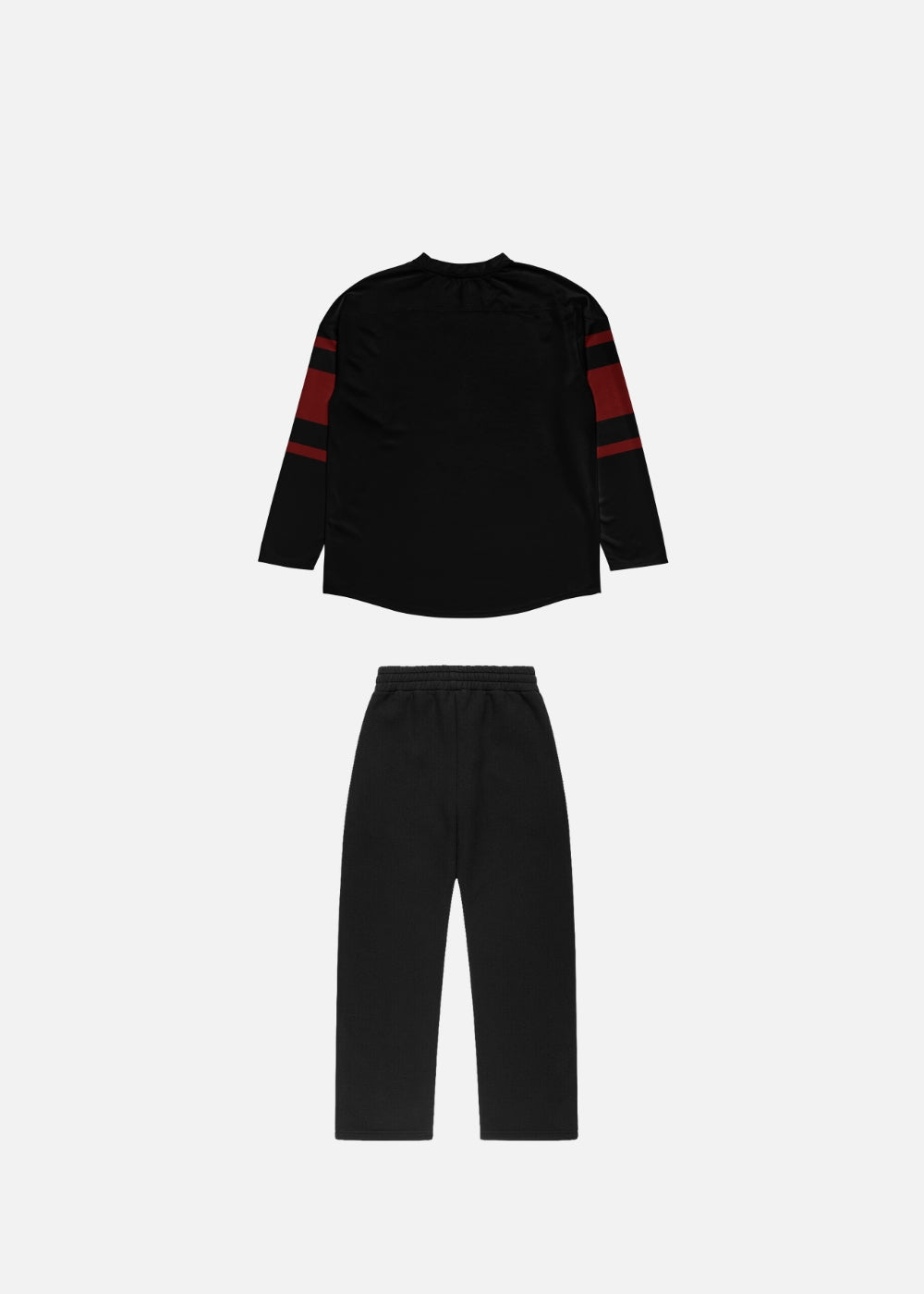 Urban 2-piece fashion set with sweater and joggers – black unisex outfit with red rose details for modern streetwear looks