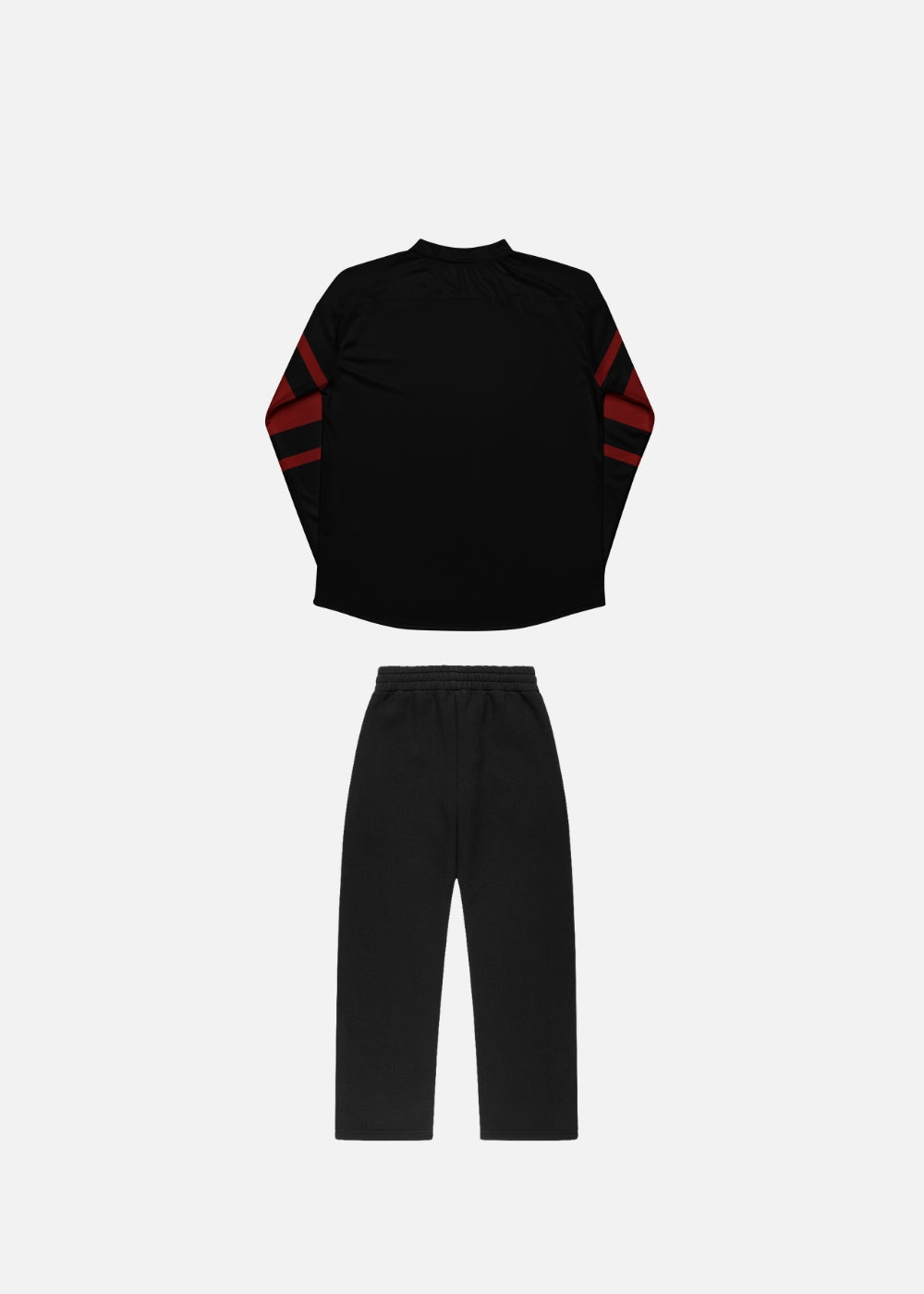 Streetwear set back view – bold black unisex outfit with floral accents and cozy oversized silhouette for urban lifestyles