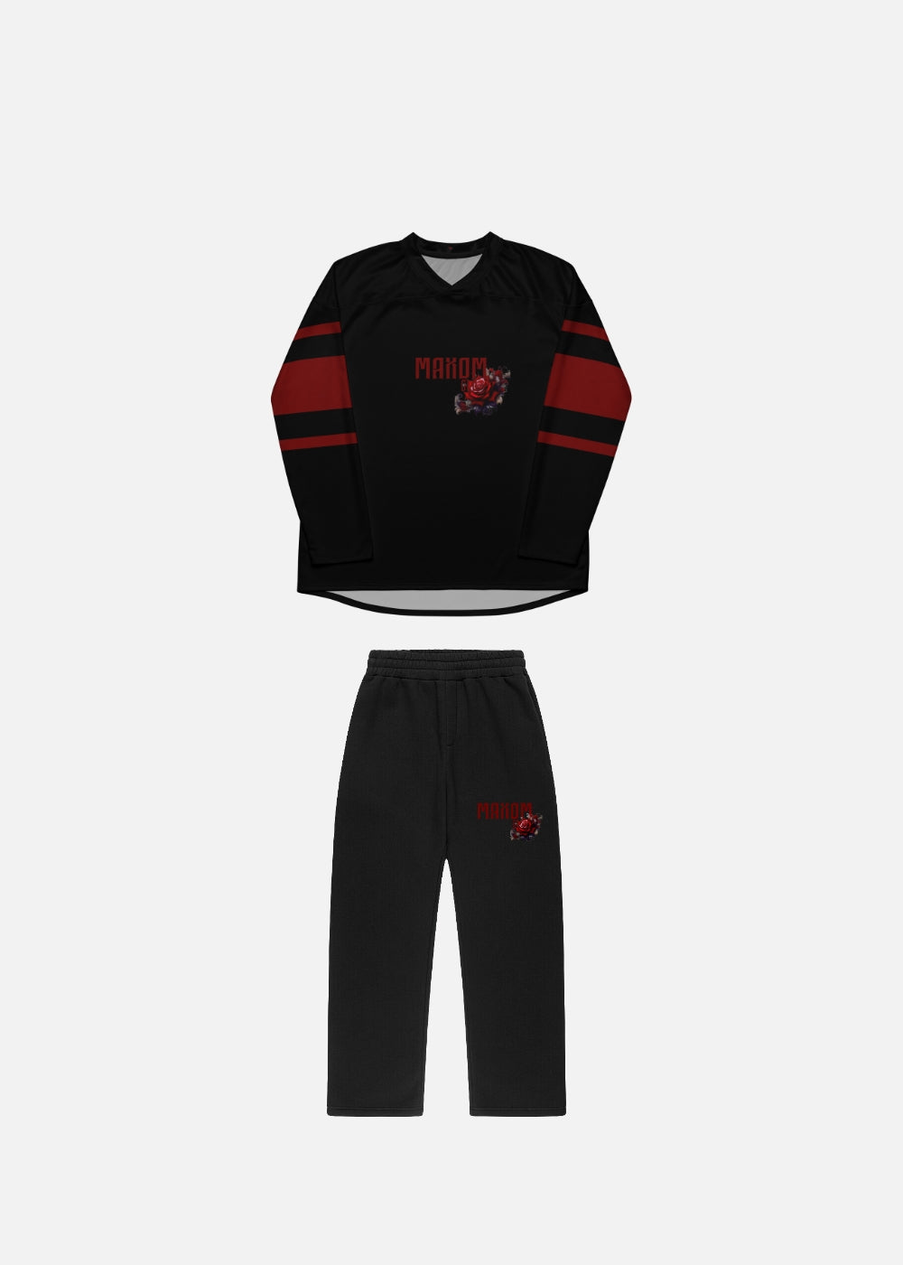 Back view of MAXOMclo roses streetwear bundle – oversized sweater and relaxed-fit joggers for casual everyday wear