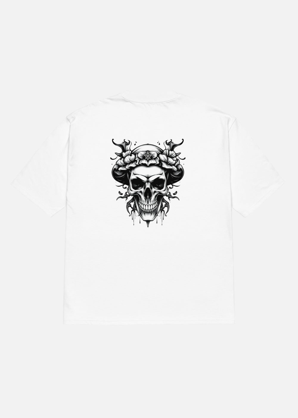 Rear of Skullflow oversized streetwear t-shirt – casual statement piece in the urban essentials collection.
