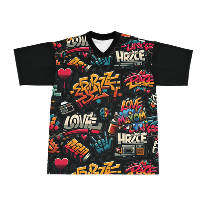 Graffiti Print Unisex Shirt – Trendy Urban Streetwear & Athletic Apparel for Men & Women. Cool graphic design with MAXOM logo and stickers, perfect for sporty and casual looks. Ideal for street style fashion, urban wear, and outdoor activities.