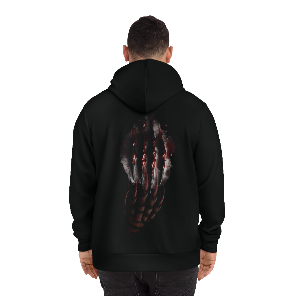 Unisex Scratch Marks Graphic Hoodie with Bloody MAXOM Logo & Tiger Claw Design

