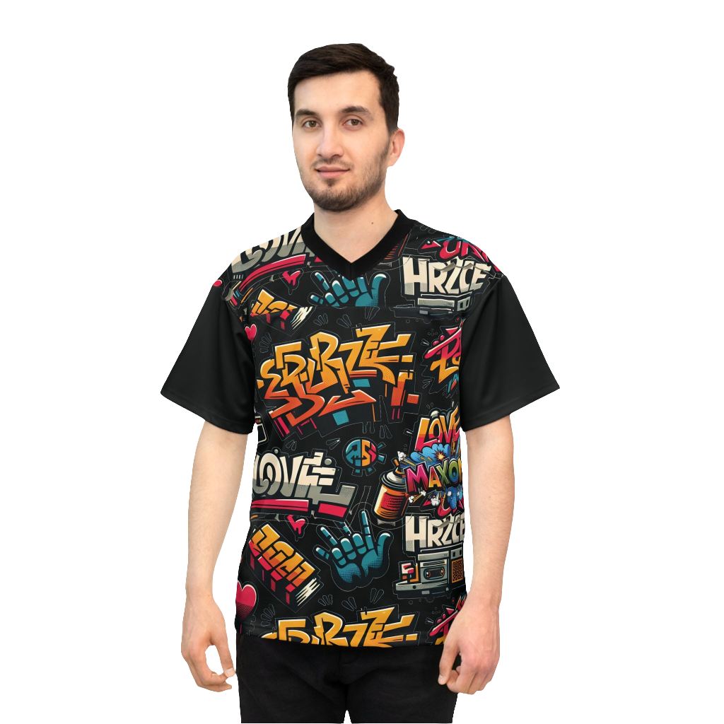 Graffiti Print Unisex Shirt – Trendy Urban Streetwear & Athletic Apparel for Men & Women. Cool graphic design with MAXOM logo and stickers, perfect for sporty and casual looks. Ideal for street style fashion, urban wear, and outdoor activities.