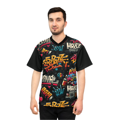 Graffiti Print Unisex Shirt – Trendy Urban Streetwear & Athletic Apparel for Men & Women. Cool graphic design with MAXOM logo and stickers, perfect for sporty and casual looks. Ideal for street style fashion, urban wear, and outdoor activities.