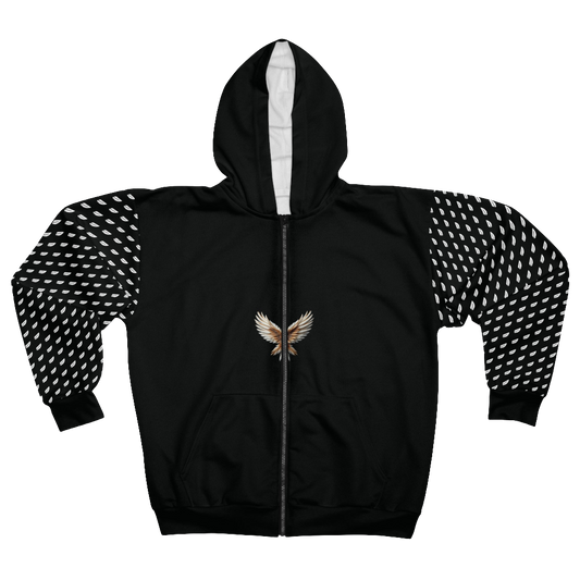 MAXOM Black Griffin Zip-Up Hoodie with Wing Design and Griffin Graphic