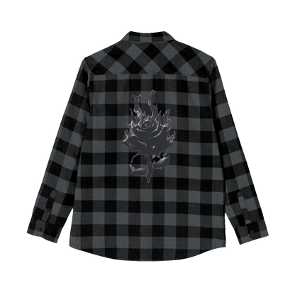 MAXOMclo Rose Design Flannel Shirt – Unisex 90s Streetwear Shirt for Casual Wear and Trendy Outfits