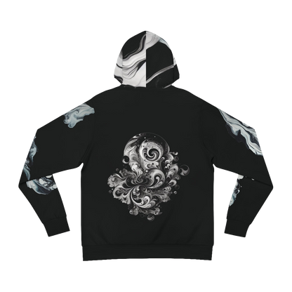 Unisex graphic hoodie in marble color with artistic room design – comfortable and stylish casual wear for men and women. Ideal for fashion-forward individuals seeking trendy streetwear with a unique artistic touch.