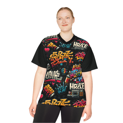 Graffiti Print Unisex Shirt – Trendy Urban Streetwear & Athletic Apparel for Men & Women. Cool graphic design with MAXOM logo and stickers, perfect for sporty and casual looks. Ideal for street style fashion, urban wear, and outdoor activities.