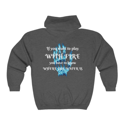 Unisex Blue Flames Graphic Hoodie – Skeleton Hand with Motivational Saying