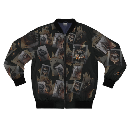 MAXOM Men's Graphic Bomber Jacket with Bold Burning Card Design