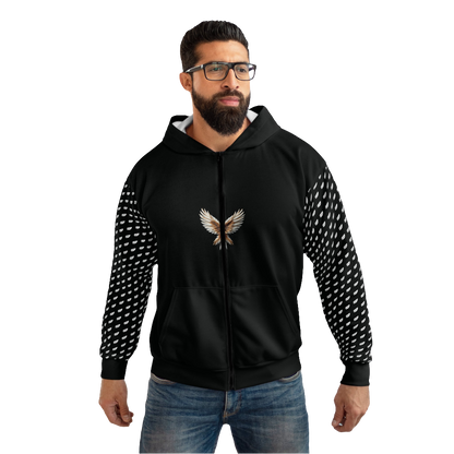 MAXOM Black Griffin Zip-Up Hoodie with Wing Design and Griffin Graphic