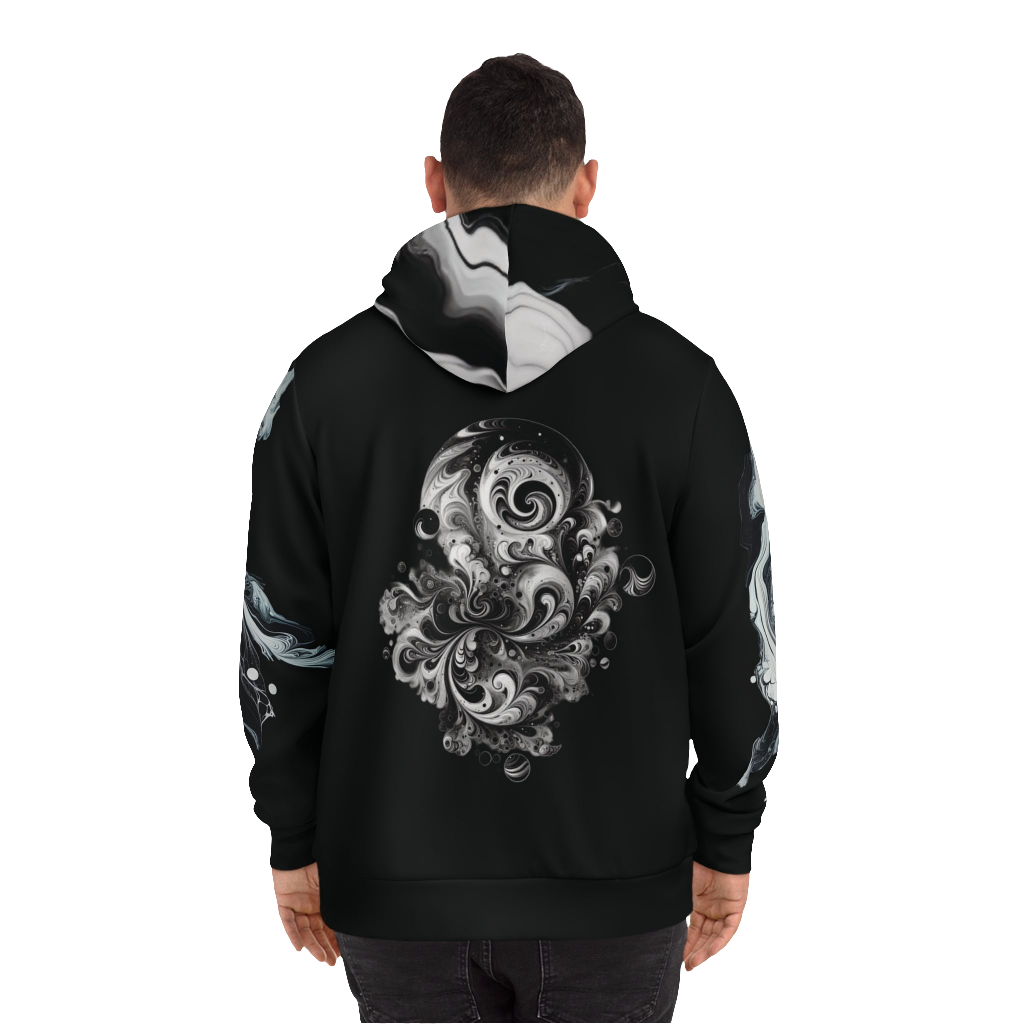 Unisex graphic hoodie in marble color with artistic room design – comfortable and stylish casual wear for men and women. Ideal for fashion-forward individuals seeking trendy streetwear with a unique artistic touch.