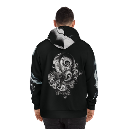 Unisex graphic hoodie in marble color with artistic room design – comfortable and stylish casual wear for men and women. Ideal for fashion-forward individuals seeking trendy streetwear with a unique artistic touch.