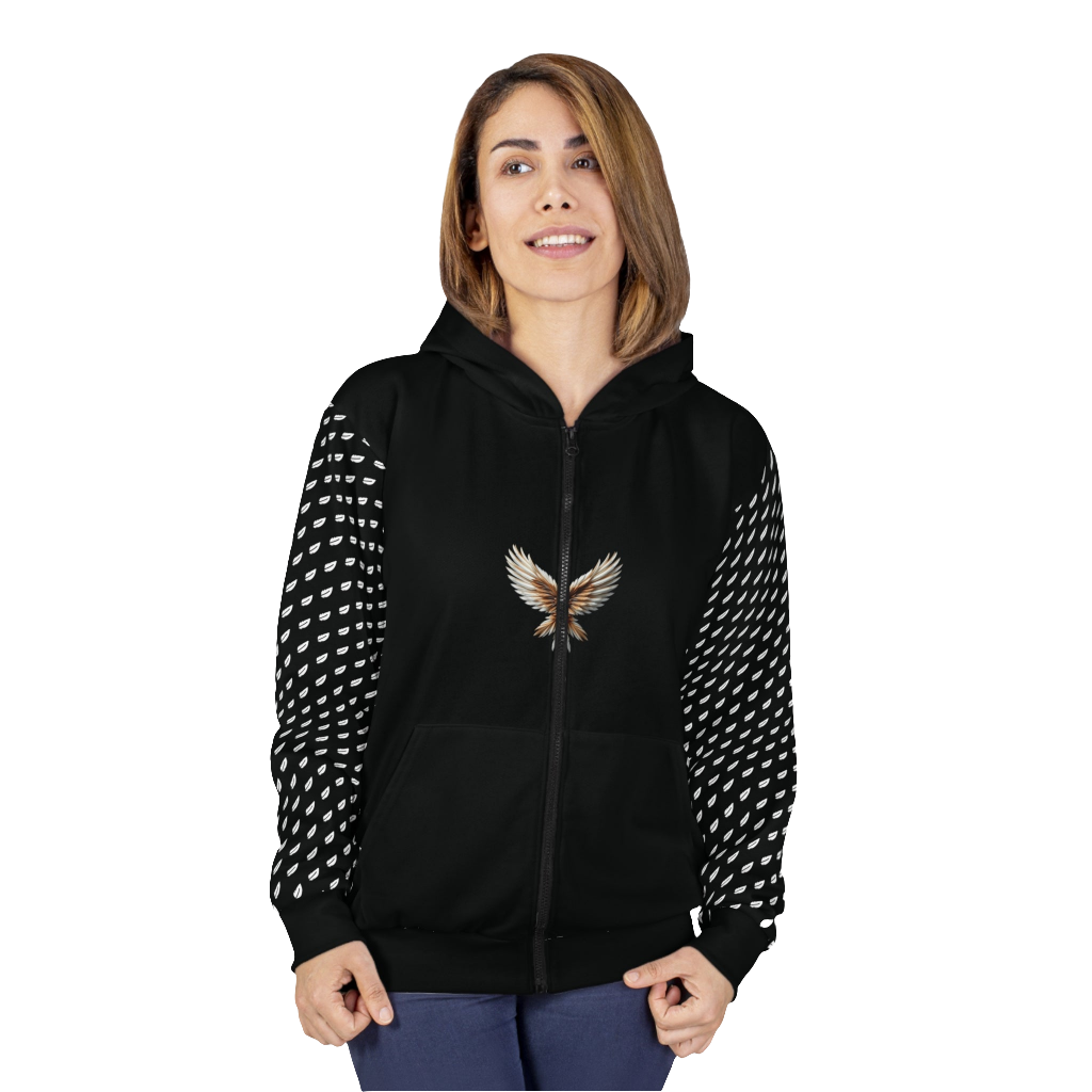 MAXOM Black Griffin Zip-Up Hoodie with Wing Design and Griffin Graphic