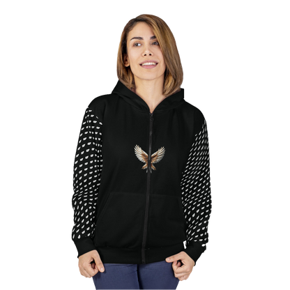 MAXOM Black Griffin Zip-Up Hoodie with Wing Design and Griffin Graphic