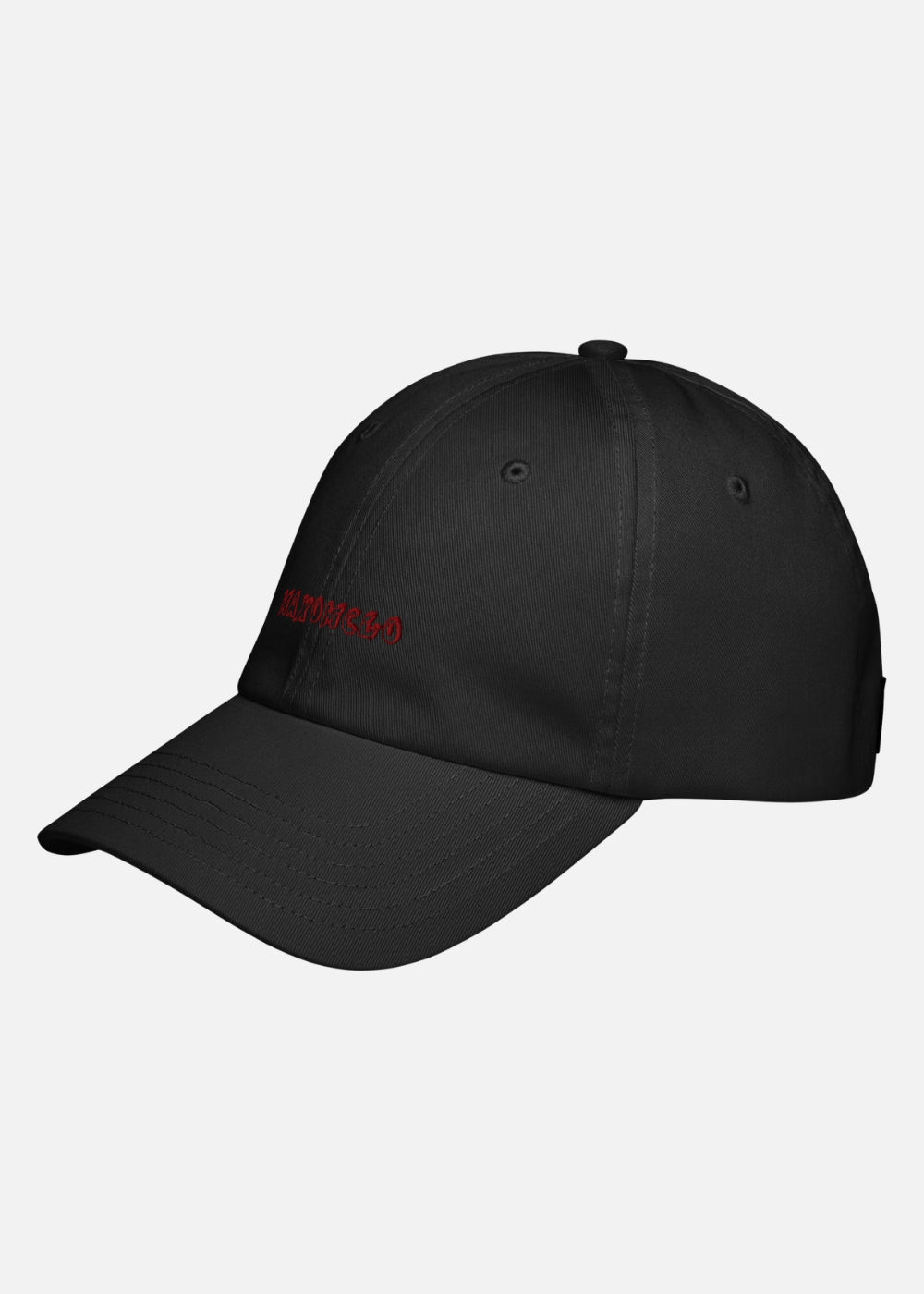 Left side view of the black embroidered logo cap – ideal for urban streetwear and hot-weather activity.