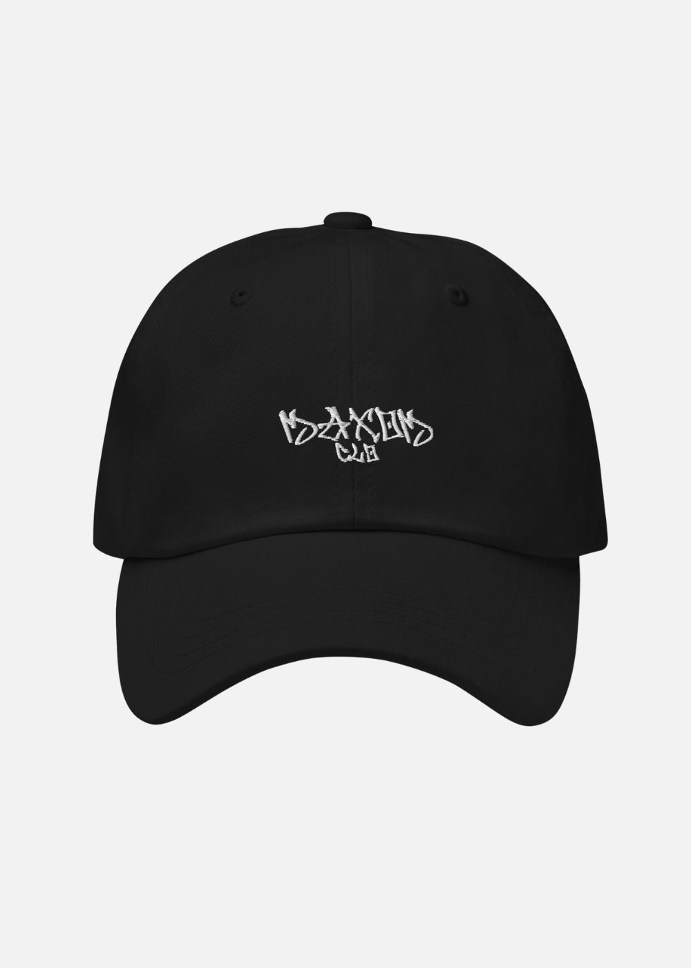 Black minimalist low-profile baseball cap for men and women – made from breathable chino cotton twill with subtle streetwear aesthetic.

