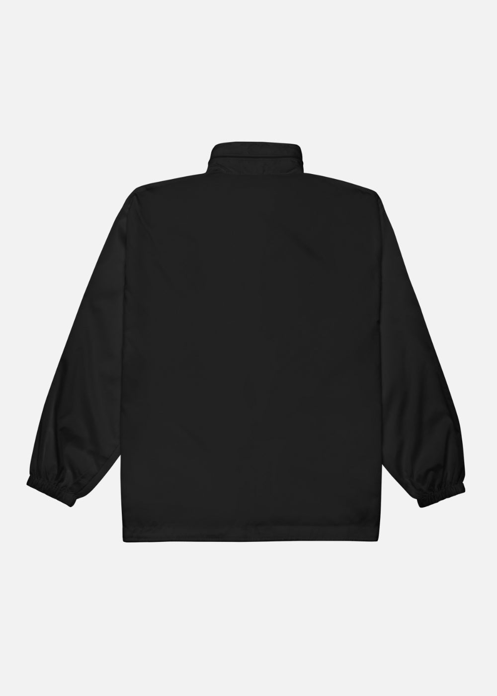 Minimalist black windbreaker jacket back view – lightweight eco-friendly jacket for rainy days