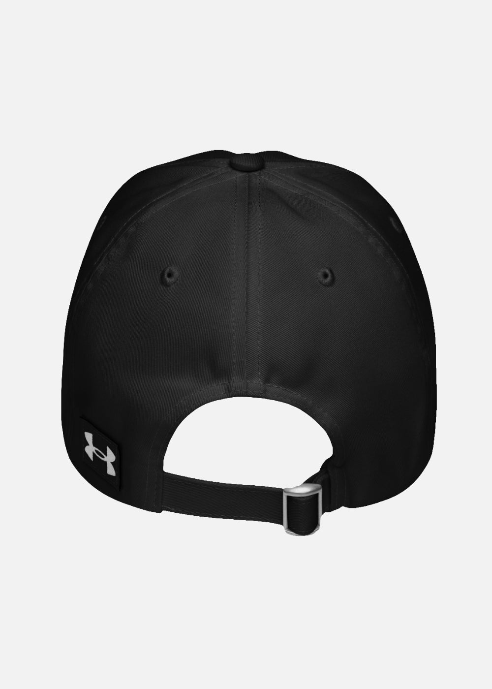Back of the black unisex baseball cap with adjustable closure – cotton-polyester blend for performance and comfort.