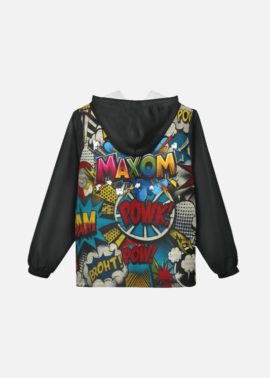 Back view of graffiti style windbreaker – vibrant 90s style streetwear jacket for spring and fall outfits