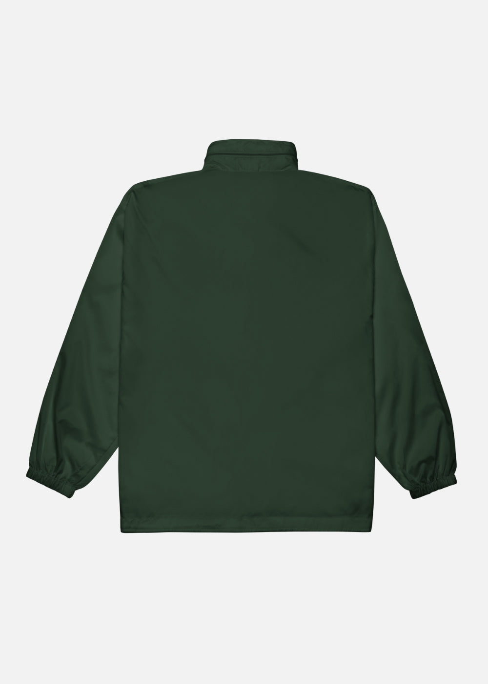 Back view of green vegan windbreaker jacket – minimalist eco jacket with elastic hem