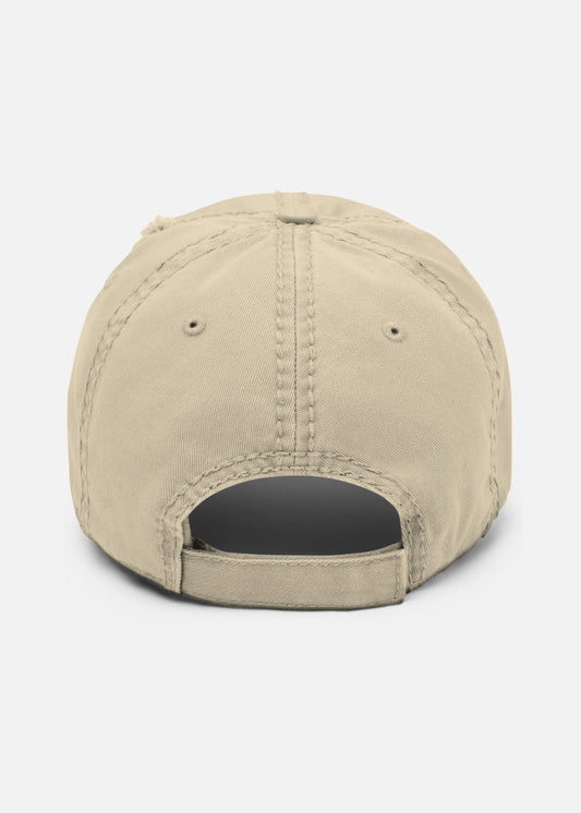 Rear view of khaki streetwear cap – adjustable design in rugged cotton twill for ultimate vintage streetwear appeal.

