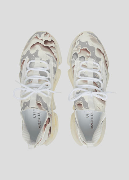 Top view of MAXOMclo REMNANT light smoke sneakers – breathable mesh design with bold abstract pattern.
