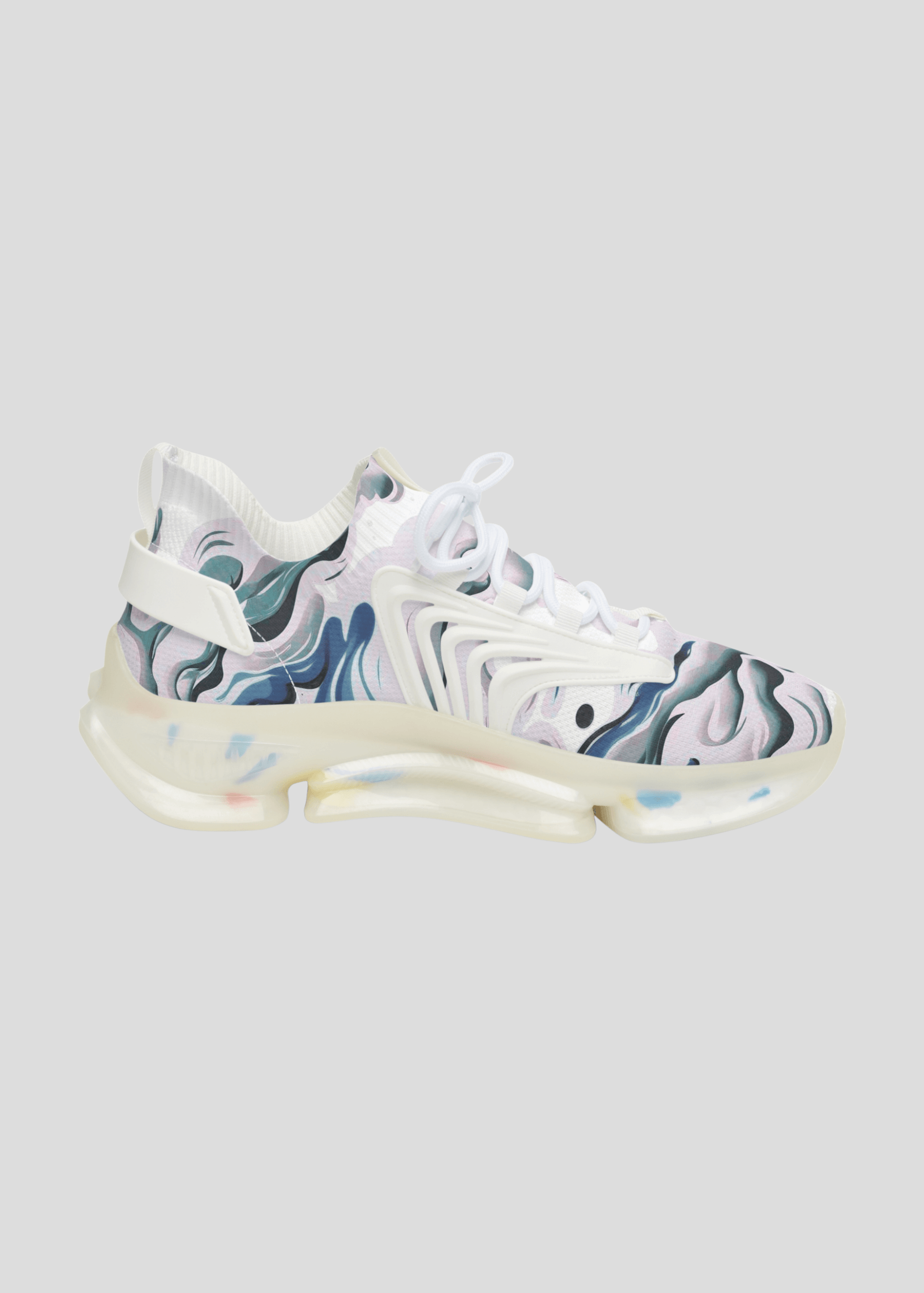 Inner side profile of MAXOMclo REMNANT limited edition sneakers – 2025 abstract smoke design streetwear shoes.
