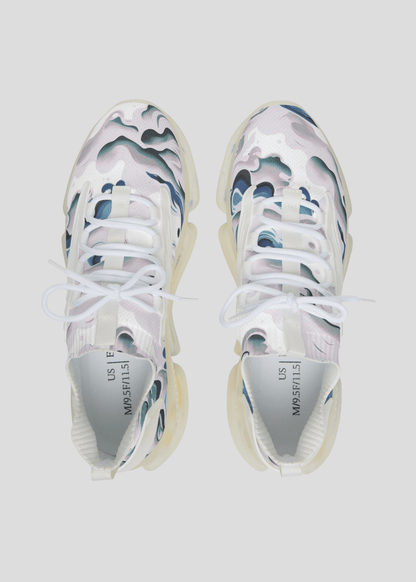 Top view of MAXOMclo REMNANT futuristic smoke sneakers – breathable mesh design with bold abstract pattern.

