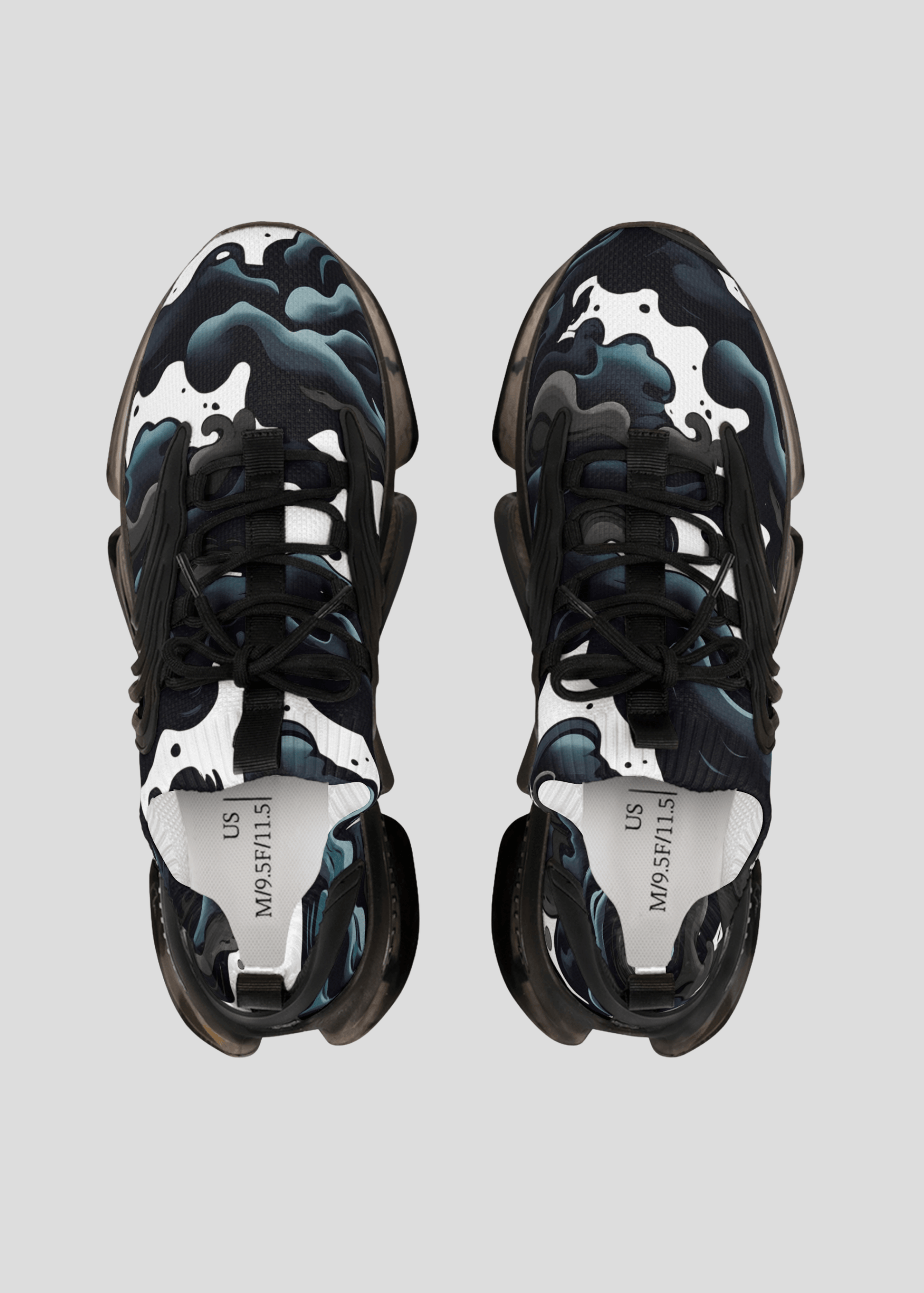 Top view of MAXOMclo REMNANT men’s smoke pattern sneakers – modern streetwear style with cushioned insole and graphic print.
