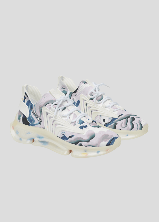 MAXOMclo REMNANT smoke design women’s sneakers – trendy lilac and blue abstract streetwear trainers with lightweight EVA sole.
