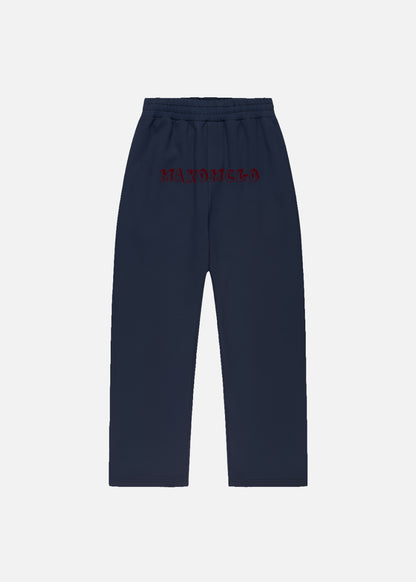 Front view of navy oversized streetwear sweatpants – heavyweight 380 GSM unisex joggers with relaxed fit and adjustable waistband.
