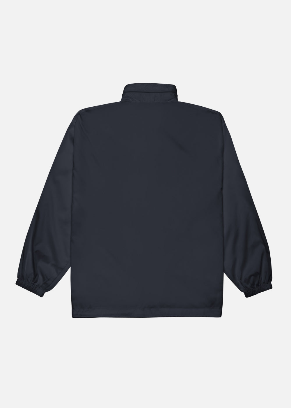 Navy eco-friendly windbreaker jacket back view – minimalist outerwear for all-weather wear