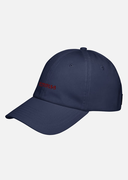 Left side of the navy HeatGear streetwear baseball cap – breathable unisex cap with performance technology.