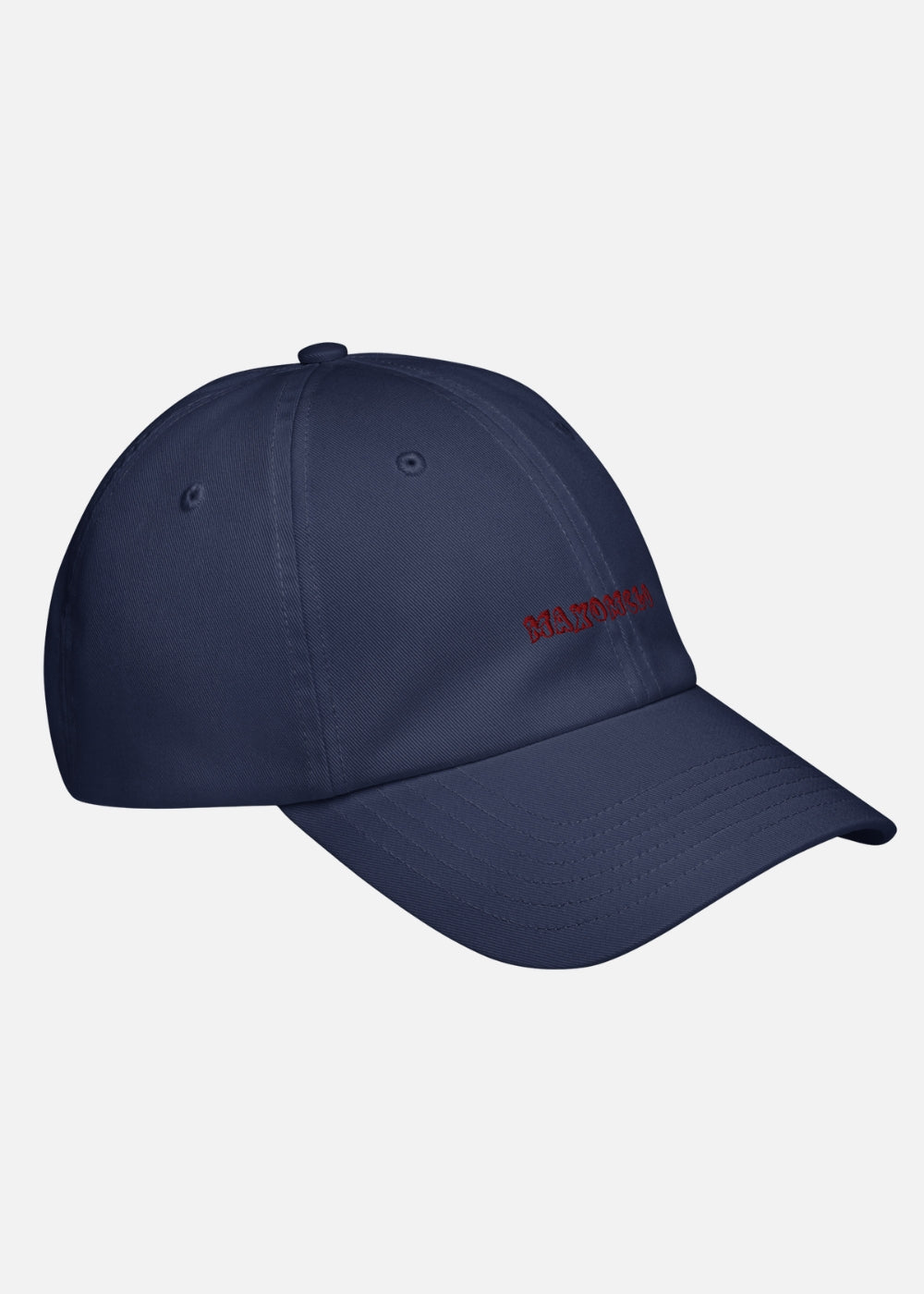 Right side view of the navy moisture-wicking streetwear cap for men and women – lightweight cotton-polyester design.