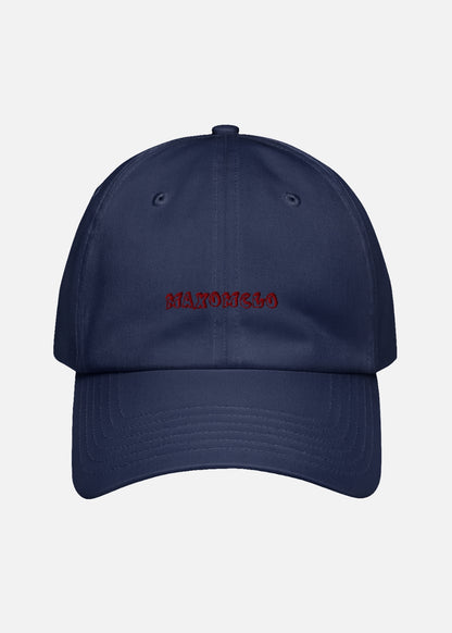 Navy blue unisex baseball cap with embroidered logo, front view – premium urban streetwear cap made in Vietnam with HeatGear sweatband.