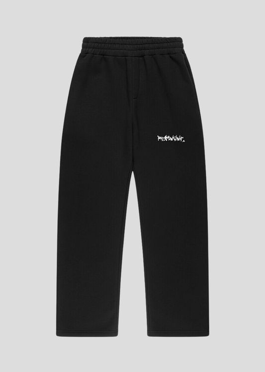 Oversized black streetwear sweatpants with graffiti logo for men and women