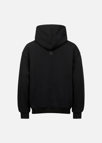 Back view of MAXOMclo Purple Obsidian hoodie in black. Premium oversized design crafted with 380 GSM cotton for bold urban fashion energy.